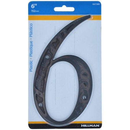 Hillman HILLMAN 6 in. Black Plastic Nail-On Number 6 1 pc, PK3 847380